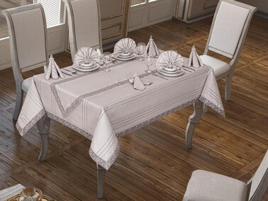 Dowry World - 26 Piece Lacy Eliza Table Cloth Set - Gray Dowry World - 26 Piece Lacy Eliza Table Cloth Set - Gray