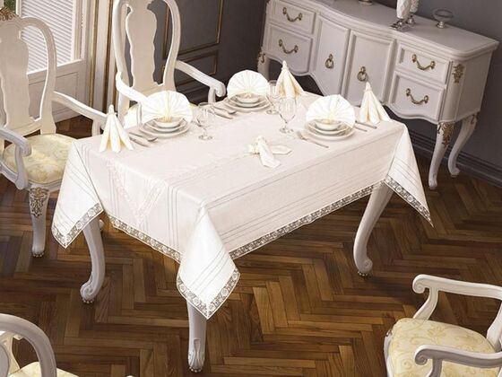 26 Piece Lacy Eliza Table Cloth Set - Cream