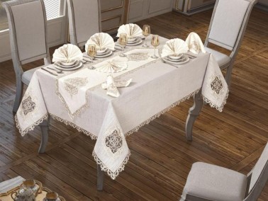 Eliza Table Cloth Set With Lace Navy Blue 26 Pieces - Thumbnail
