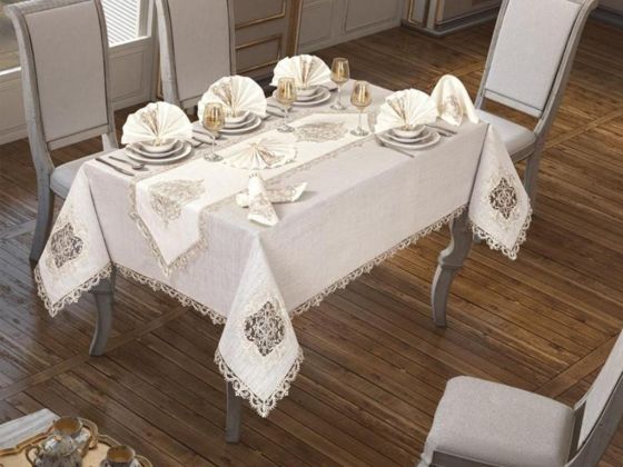 Eliza Table Cloth Set With Lace Navy Blue 26 Pieces