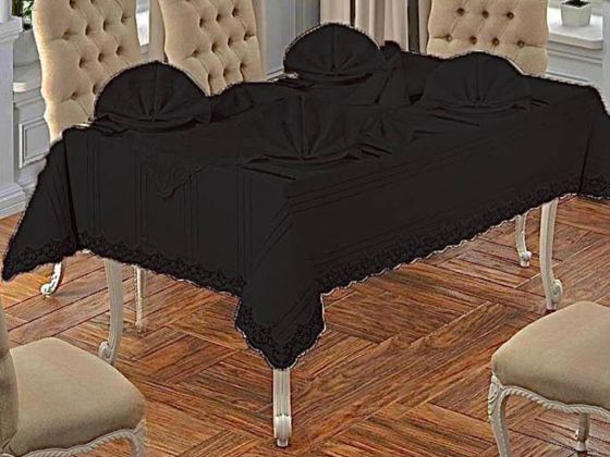 Eliza Table Cloth Set With Lace Navy Black 26 Pieces