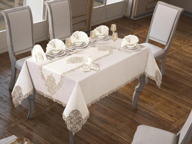 26 Piece Elegant Table Cloth Set - Cream - Thumbnail