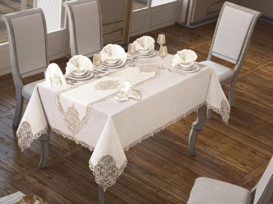 26 Piece Elegant Table Cloth Set - Cream