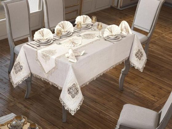 26 Piece Eliza Table Cloth Set - Cream