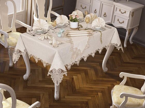 26 Piece Linen Almina Table Cloth Set Gold