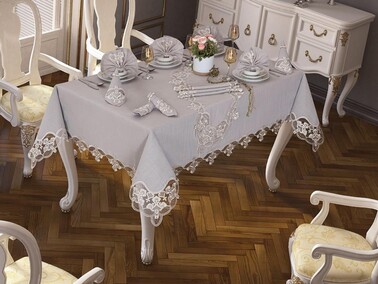 Dowry World - 26 Piece Linen Karanfil Table Cloth Set - Gray Dowry World - 26 Piece Linen Karanfil Table Cloth Set - Gray