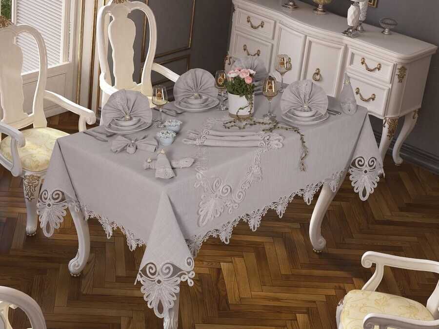 26 Pieces Cordone Almina Table Cloth Set Silver