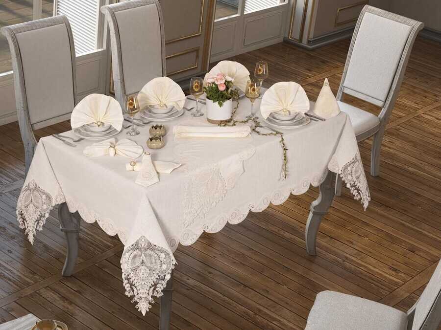 Dowry World - 26 Pieces Cordone Lily Table Cloth Set Cream Dowry World - 26 Pieces Cordone Lily Table Cloth Set Cream