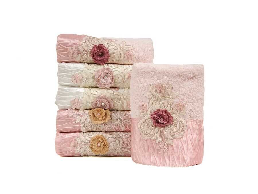 Krizantem Cotton Hand Face Towel with 3d Appliques 6 Piece 