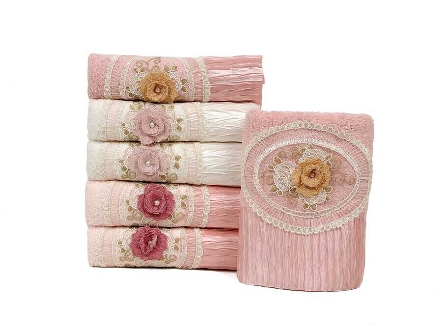 Lavanta Cotton Hand Face Towel with 3d Appliques 6 Piece 