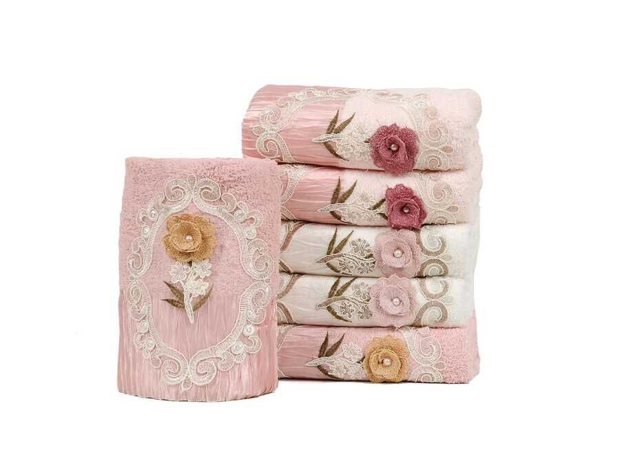 Nergis Cotton Hand Face Towel with 3d Appliques 6 Piece 