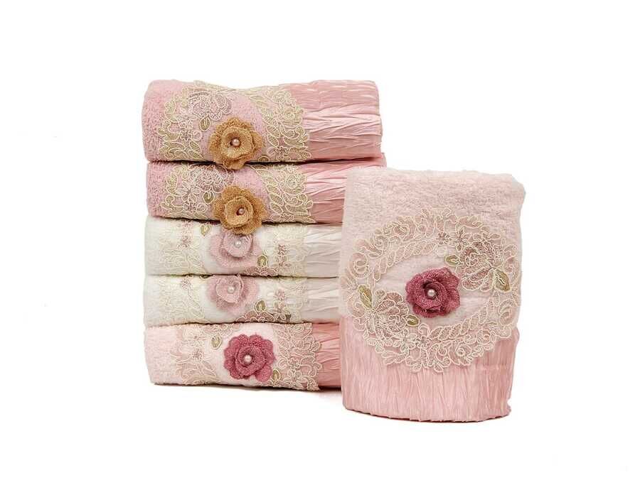 Sarmasik Cotton Hand Face Towel with 3d Appliques 6 Piece 