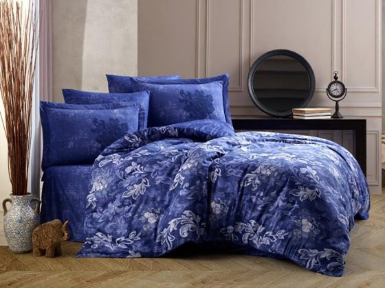 Adele Cotton Satin Double Duvet Cover Set Navy Blue