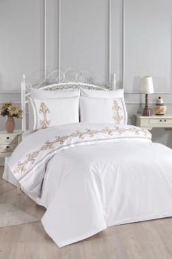 Adelina Embroidery King Size Duvet Cover Set 6 pcs, Duvet Cover 200x220, Sheet 240x260, Double Size, Cream Color - Thumbnail