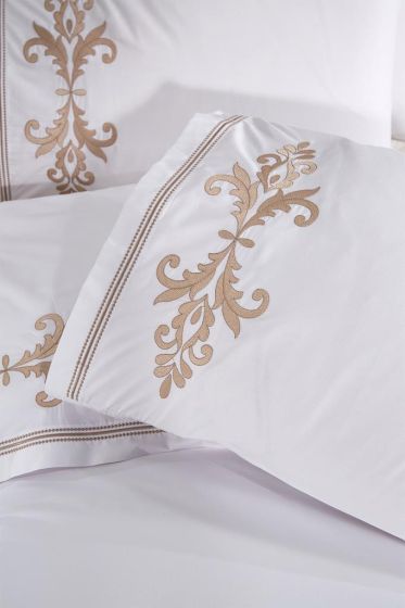 Adelina Embroidery King Size Duvet Cover Set 6 pcs, Duvet Cover 200x220, Sheet 240x260, Double Size, Cream Color