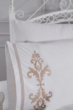 Adelina Embroidery King Size Duvet Cover Set 6 pcs, Duvet Cover 200x220, Sheet 240x260, Double Size, Cream Color - Thumbnail