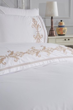 Adelina Embroidery King Size Duvet Cover Set 6 pcs, Duvet Cover 200x220, Sheet 240x260, Double Size, Cream Color - Thumbnail