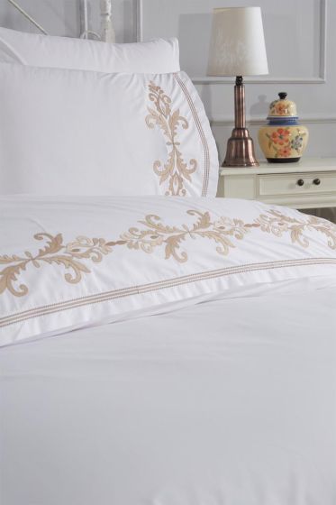 Adelina Embroidery King Size Duvet Cover Set 6 pcs, Duvet Cover 200x220, Sheet 240x260, Double Size, Cream Color