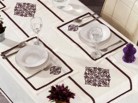 Adenya Embroidered Linen Table Cloth Set 14 Pieces Plump