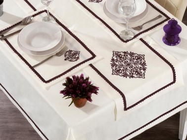 Adenya Embroidered Linen Table Cloth Set 14 Pieces Plump - Thumbnail