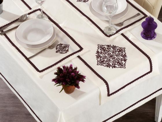 Adenya Embroidered Linen Table Cloth Set 14 Pieces Plump