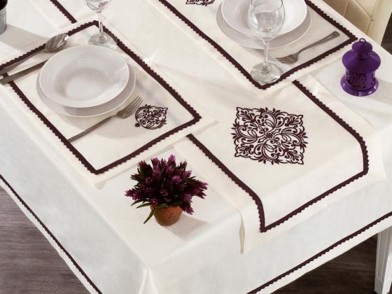 Adenya Embroidered Linen Table Cloth Set 14 Pieces Plump
