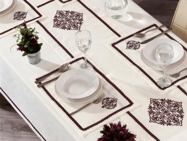 Adenya Embroidered Linen Table Cloth Set 14 Pieces Plump - Thumbnail