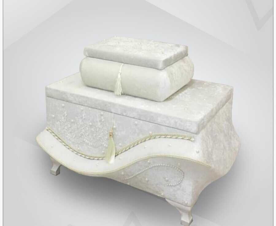 Dowry World - Ahenk Lüks Taşlı Püsküllü 2'li Çeyiz Sandığı Krem Dowry World - Ahenk Lüks Taşlı Püsküllü 2'li Çeyiz Sandığı Krem