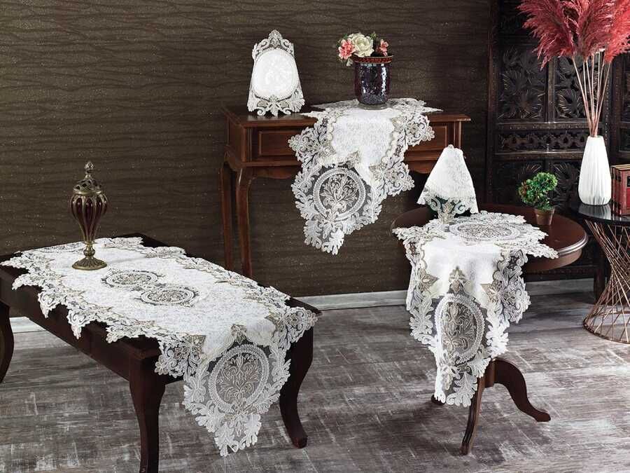 Ahsen Velvet Cord 5 Piece Living Room Set Cream