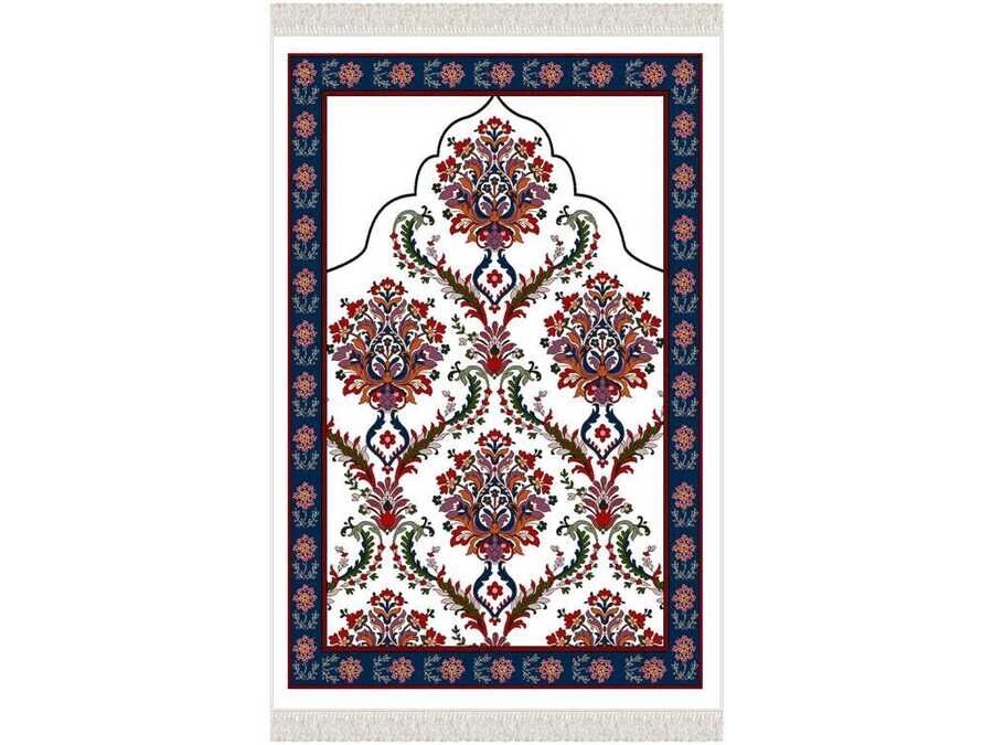Ahsen Velvet Prayer Rug Navy Blue