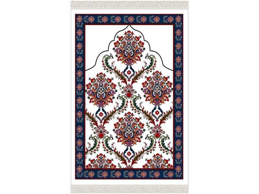 Ahsen Velvet Prayer Rug Navy Blue