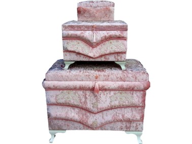 Ahu Luxury Stone Tasseled 3-Piece Dowry Chest Powder - Thumbnail