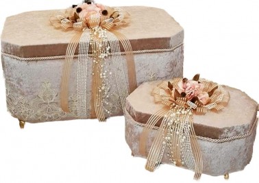 Dowry World - Ahuzar Luxury Velvet 2-pack Dowry Chest Beige Dowry World - Ahuzar Luxury Velvet 2-pack Dowry Chest Beige