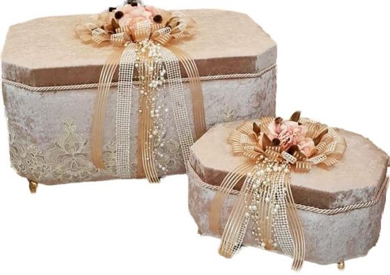 Ahuzar Luxury Velvet 2-pack Dowry Chest Beige