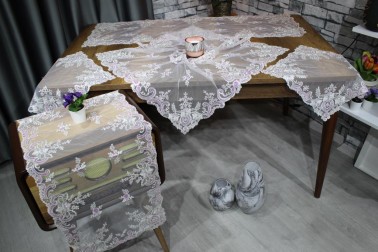 Akasya Living Room Set 5 Pieces Cream-Lilac - Thumbnail