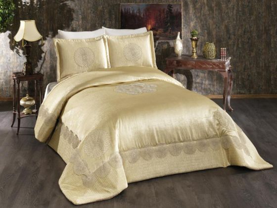 Albeno Embroidered Velvet Double Bedspread Cappucino