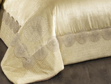 Albeno Embroidered Velvet Double Bedspread Cappucino - Thumbnail