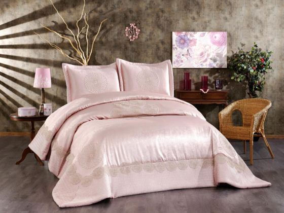 Albeno Embroidered Velvet Double Bedspread Powder