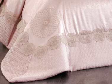 Albeno Embroidered Velvet Double Bedspread Powder - Thumbnail
