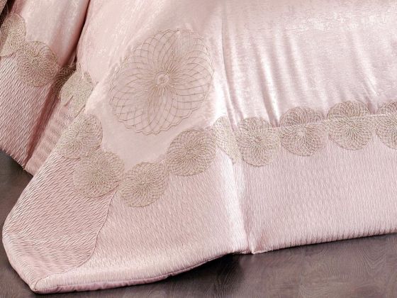 Albeno Embroidered Velvet Double Bedspread Powder