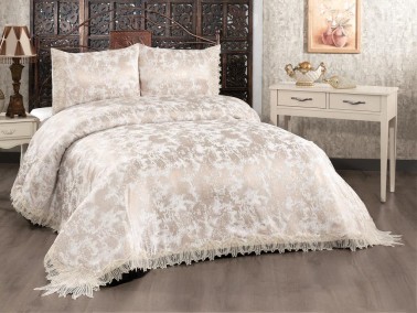 Albina Double Size Bedspread 230x250 cm with Pillowcase Cappucino - Thumbnail