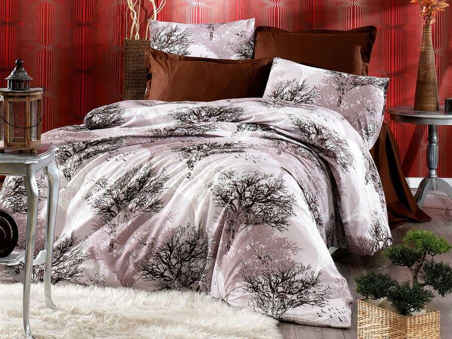 Dowry World - Alena Double Duvet Cover Set Çınar Kahve Dowry World - Alena Double Duvet Cover Set Çınar Kahve