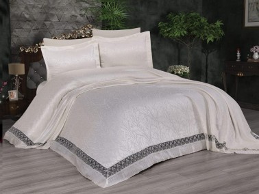Çeyiz Diyarı - Alice Chenille Bedding Set 6 pcs, Coverlet 265x265, Sheet, Double Size Cream Çeyiz Diyarı - Alice Chenille Bedding Set 6 pcs, Coverlet 265x265, Sheet, Double Size Cream