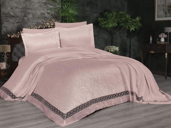 Alice Chenille Bedding Set 6 pcs, Coverlet 265x265, Sheet, Double Size Pink