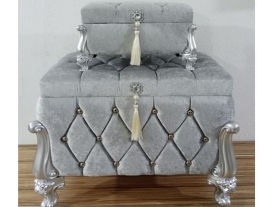 Alice Square 2 Pcs Dowery Chest with Split Tassels Light Gray