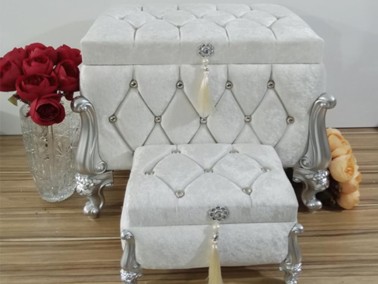 Alice Square 2 Pcs Dowery Chest with Split Tassels Cream - Thumbnail