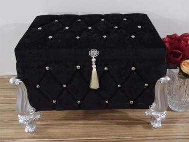 Alice Square 2 Pcs Dowery Chest with Split Tassels Black - Thumbnail