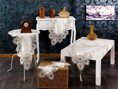 Çeyiz Diyarı - Alin Velvet Cord 5 Piece Living Room Set Cream