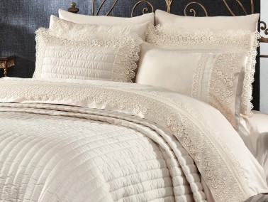Alina 9 Pieces Covered Duvet Cover Set Champagne - Thumbnail