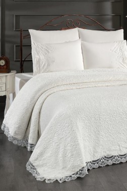 Alina Blanket Set, Blanket 235x245, Sheet 220x240, Double Size, Full Bed Cream - Thumbnail